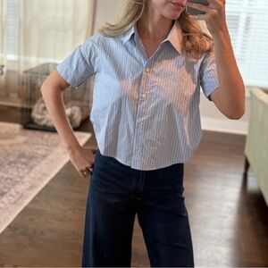Anthropologie Maeve Light Blue and White Striped Shirt